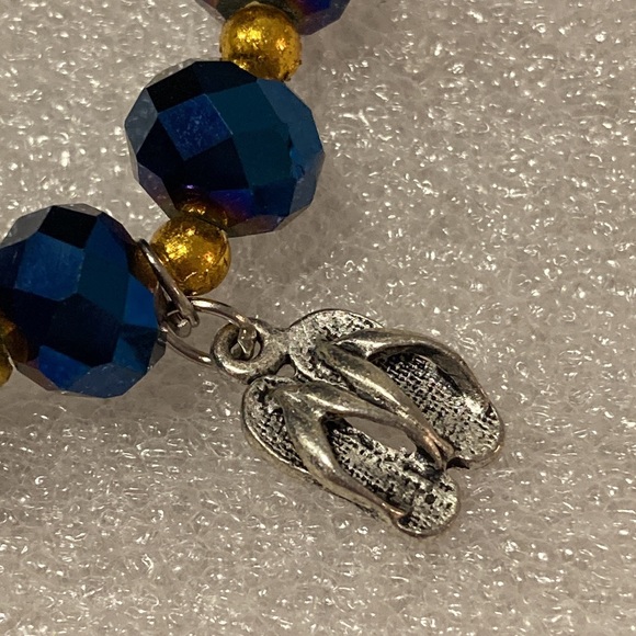 NWOT - Tropical Stretchy Mexican Silver & Gold Balls Dangle Charm Bracelet - Picture 4 of 14